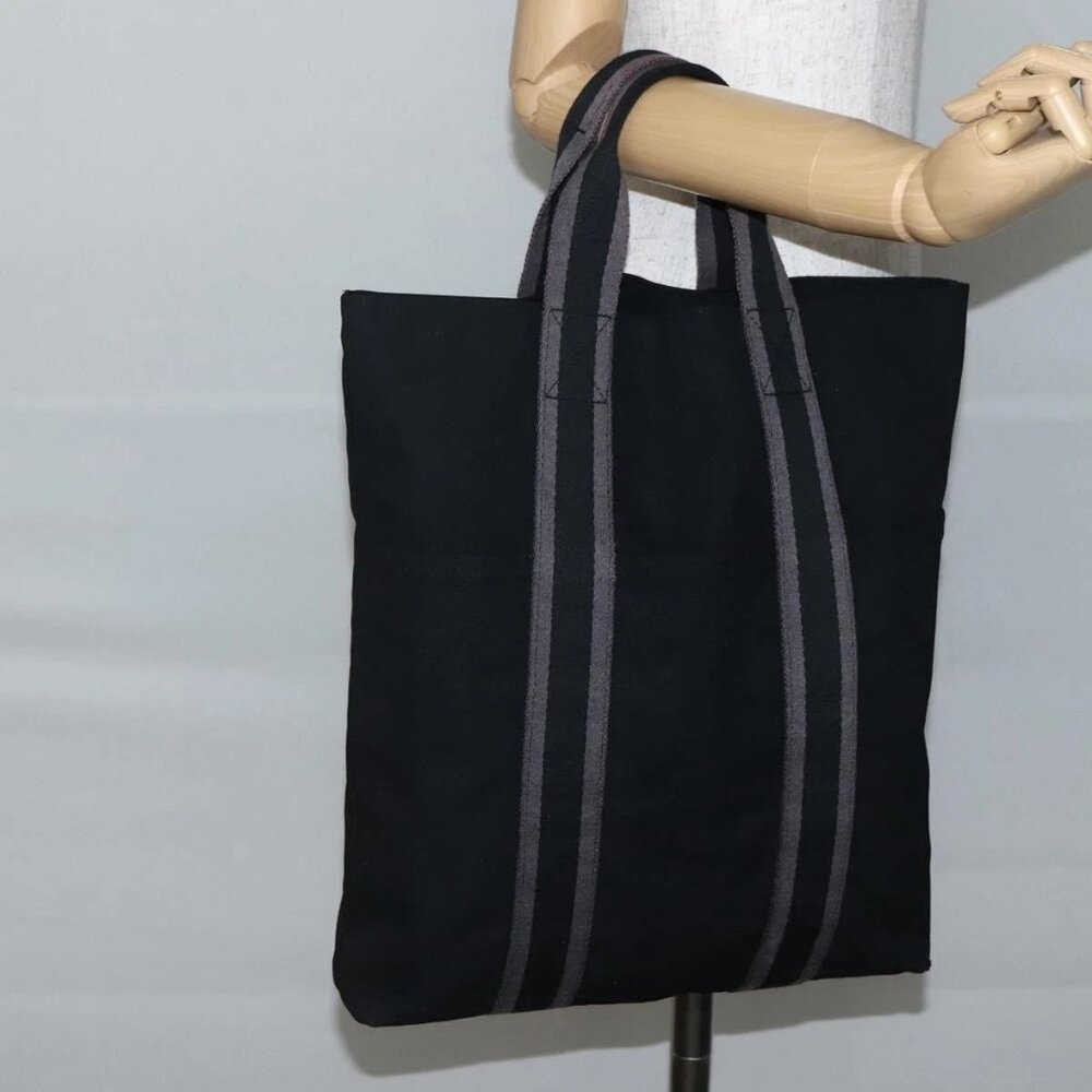HERMES Fourre Tout Cabass Tote Bag Canvas Black Auth